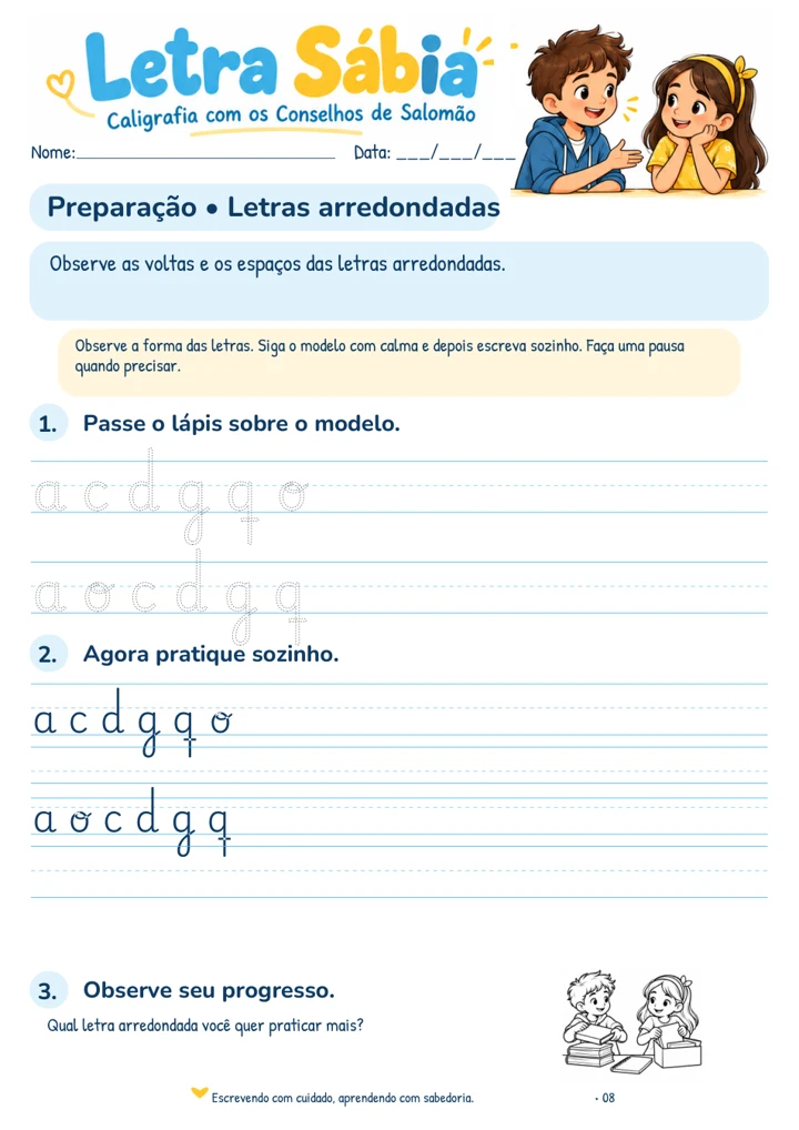 Preparação da letra cursiva